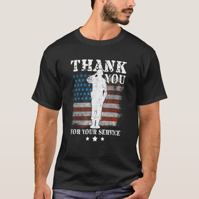 T-shirt Thank You For Your Service American Flag Veterans  (Devant)