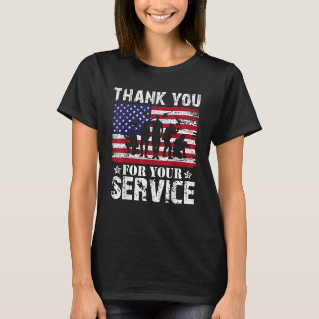 T-shirt Thank You For Your Service Veteran US Flag Veteran (Devant)
