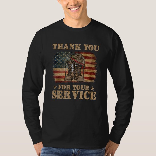T-shirt Thank You For Your Service Veteran US Flag Veteran (Devant)