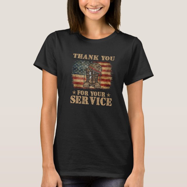 T-shirt Thank You For Your Service Veteran US Flag Veteran (Devant)