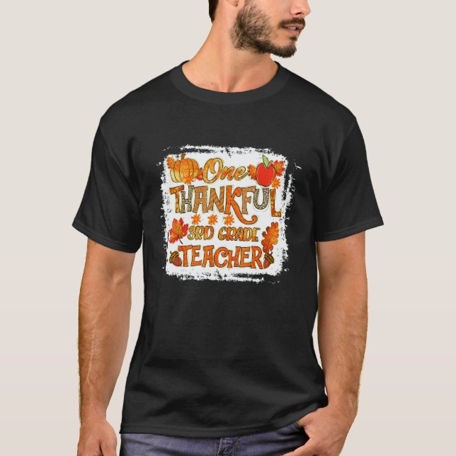 T-shirt Thankful 3rd Grade Teacher Pumpkin Fall Leopard Th (Devant)