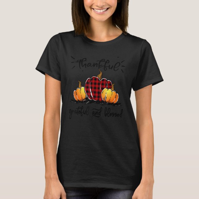 T-shirt Thankful Grateful And Blessed Pumpkin Fall Leopard (Devant)