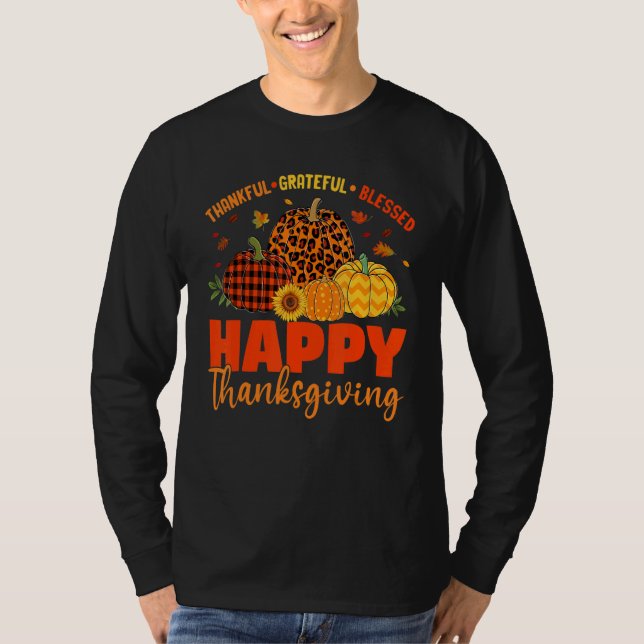 T-shirt Thankful Grateful Blessed Leopard Plaid Pumpkin Th (Devant)