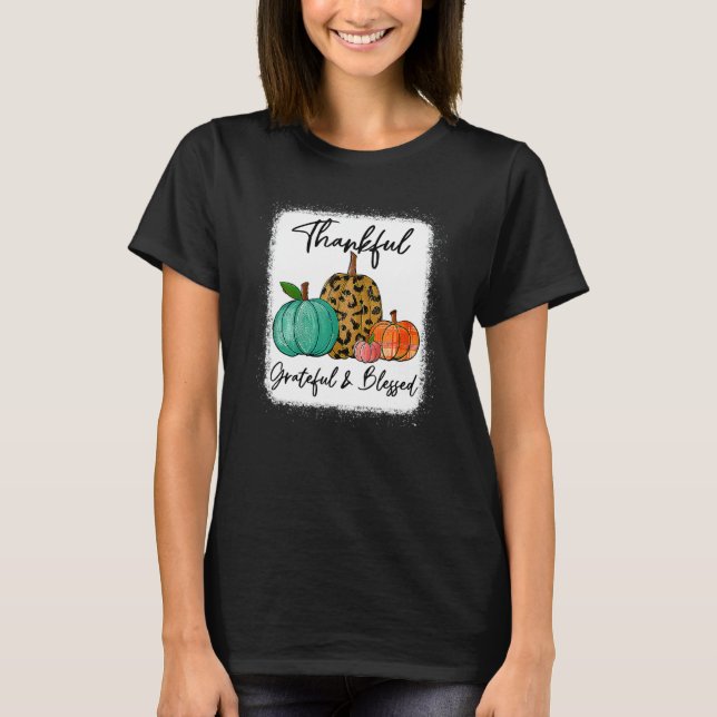 T-shirt Thankful Grateful Blessed Leopard Pumpkin Fall Tha (Devant)