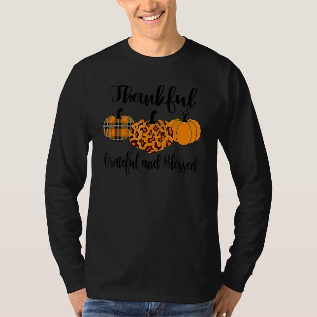 T-shirt Thankful Grateful Blessed Leopard Pumpkin Thanksgi (Devant)