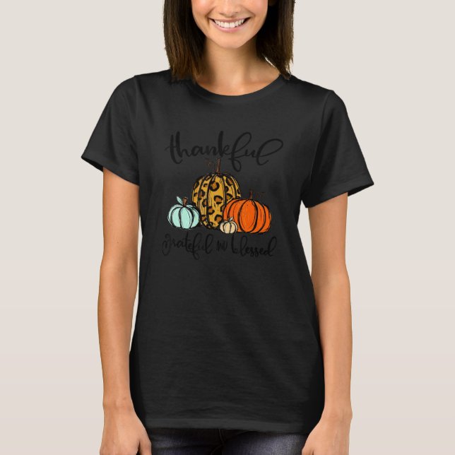 T-shirt Thankful Grateful Blessed Leopard Pumpkins Thanksg (Devant)