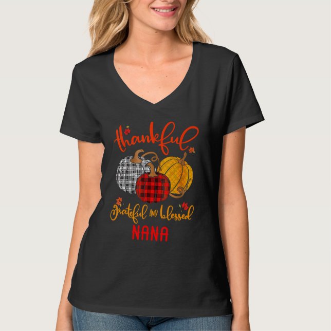 T-shirt Thankful Grateful Blessed Nana Autumn Fall Pumpkin (Devant)