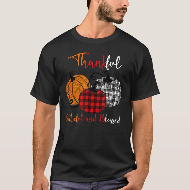 T-shirt Thankful Grateful Blessed Plaid Pumpkin Thanksgivi (Devant)