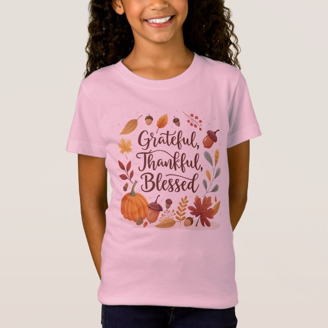 T-Shirt Thankful Grateful Blessed Thanksgiving Fall (Devant)