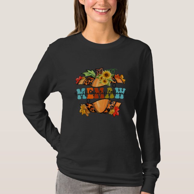 T-shirt Thankful Grateful Memaw Leopard Pumpkin Thanksgivi (Devant)