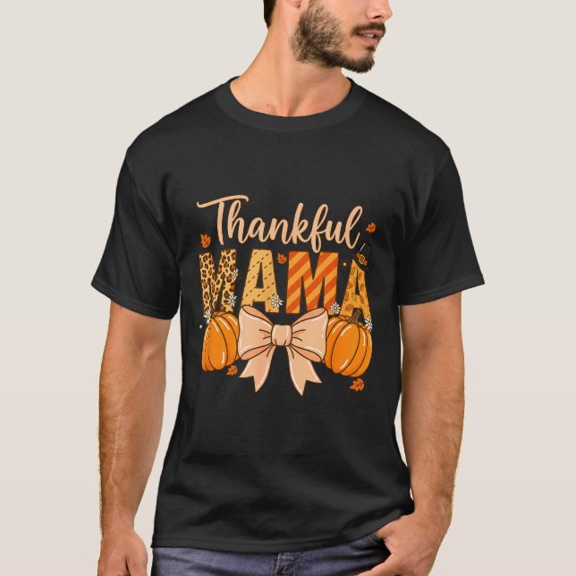 T-shirt Thankful Mama Pumpkin Fall Coquette Bow Thanksgivi (Devant)