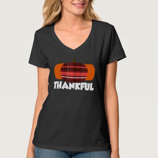 T-shirt Thankful Thanksgiving Pumpkin Flannel (Devant)
