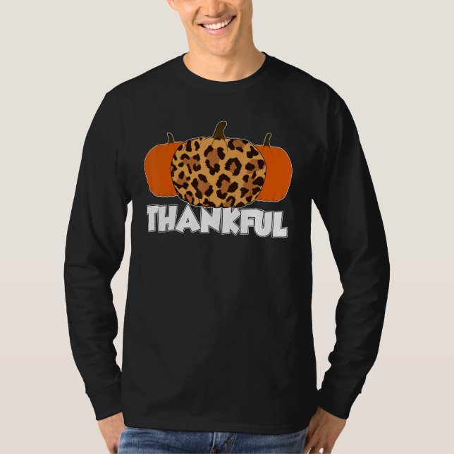 T-shirt Thankfull Thanksgiving Pumpkin Leopard (Devant)