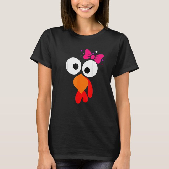 T-shirt Thankgiving Turkey Face Pink Bow (Devant)