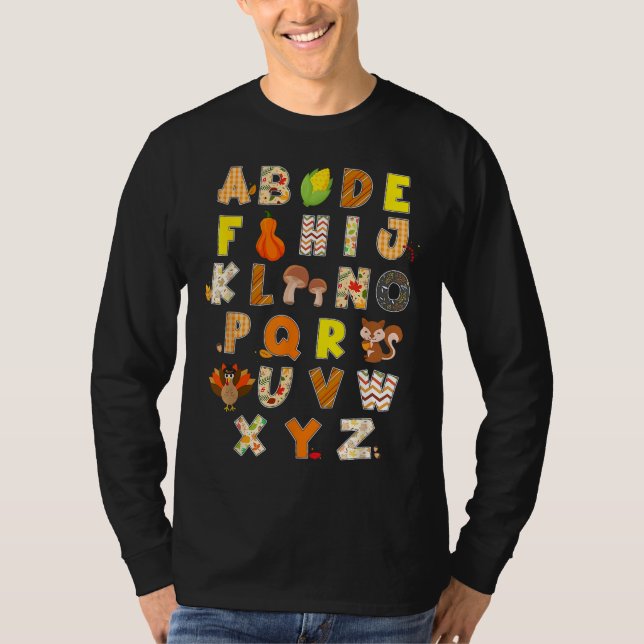 T-shirt Thanksgiving Alphabet Funny Turkey Fall Preschool (Devant)