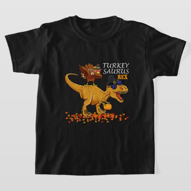 T-shirt Thanksgiving Boys Turkey Saurus T Rex Dino Kids Di (Poser)