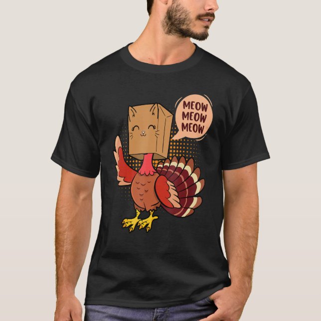 T-shirt Thanksgiving Cat   Fake Cat Meow Thanksgiving Turk (Devant)