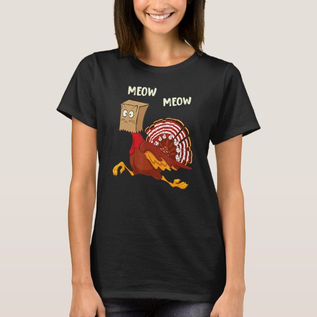 T-shirt Thanksgiving Cat  Fake Cat Meow Thanksgiving Turke (Devant)