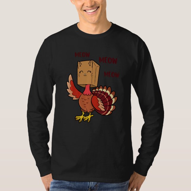 T-shirt Thanksgiving Cat  Fake Cat Meow Thanksgiving Turke (Devant)