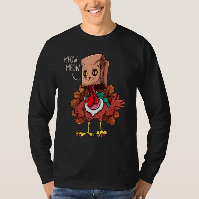 T-shirt Thanksgiving Cat  Fake Cat Meow Thanksgiving Turke (Devant)