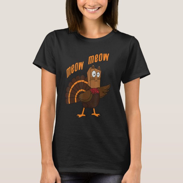T-shirt Thanksgiving Cat  Fake Cat Meow Thanksgiving Turke (Devant)