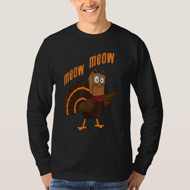 T-shirt Thanksgiving Cat  Fake Cat Meow Thanksgiving Turke (Devant)