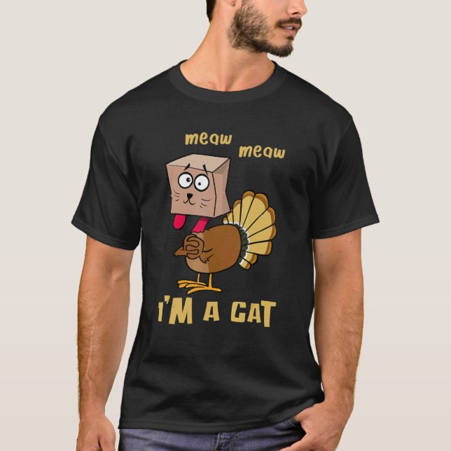 T-shirt Thanksgiving Cat  Fake Cat Meow Thanksgiving Turke (Devant)