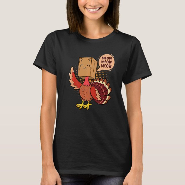 T-shirt Thanksgiving Cat  Fake Cat Meow Thanksgiving Turke (Devant)