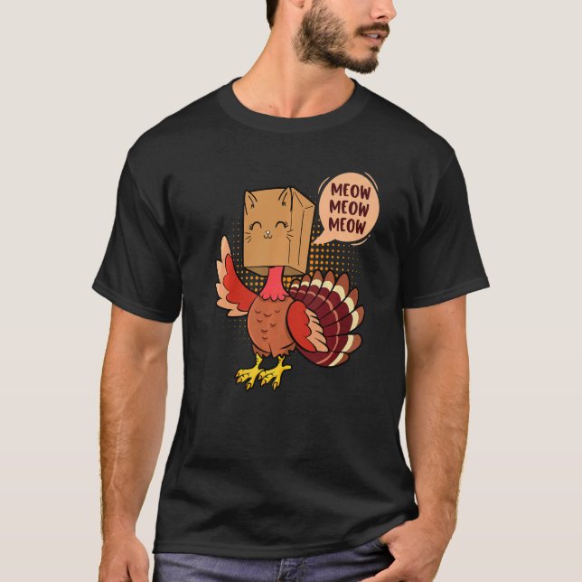 T-shirt Thanksgiving Cat  Fake Cat Meow Thanksgiving Turke (Devant)