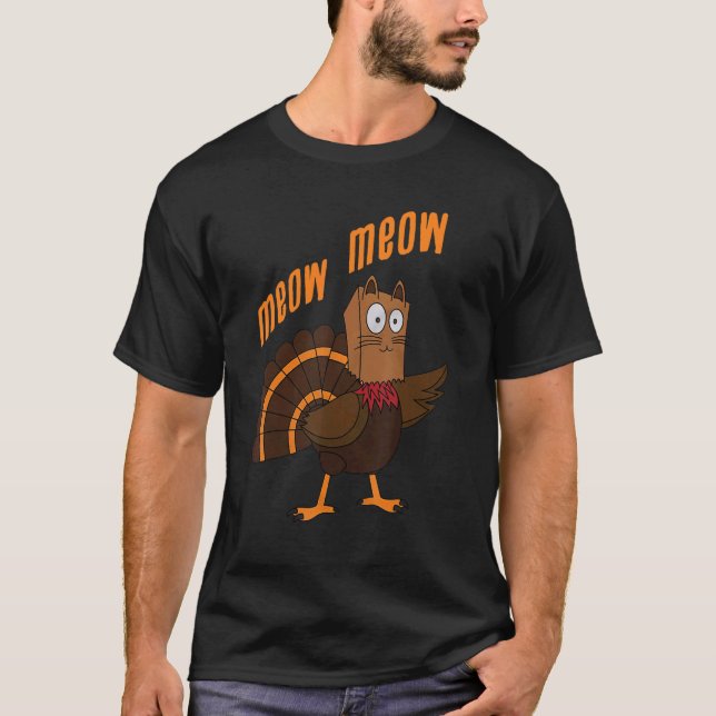 T-shirt Thanksgiving Cat Funny Fake Cat Meow Thanksgiving  (Devant)