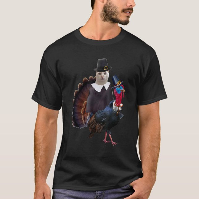 T-shirt Thanksgiving Cat Pilgrim Costume Thanksgiving Turk (Devant)