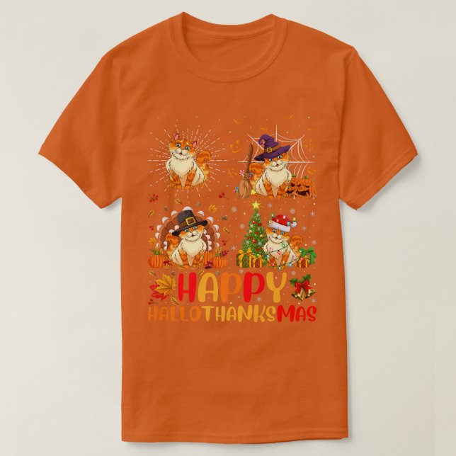 T-shirt Thanksgiving Christmas Cat Hallothanksma (Design devant)