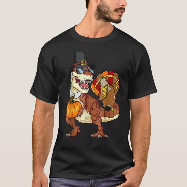 T-shirt Thanksgiving Dinosaur Dabbing Turkey (Devant)
