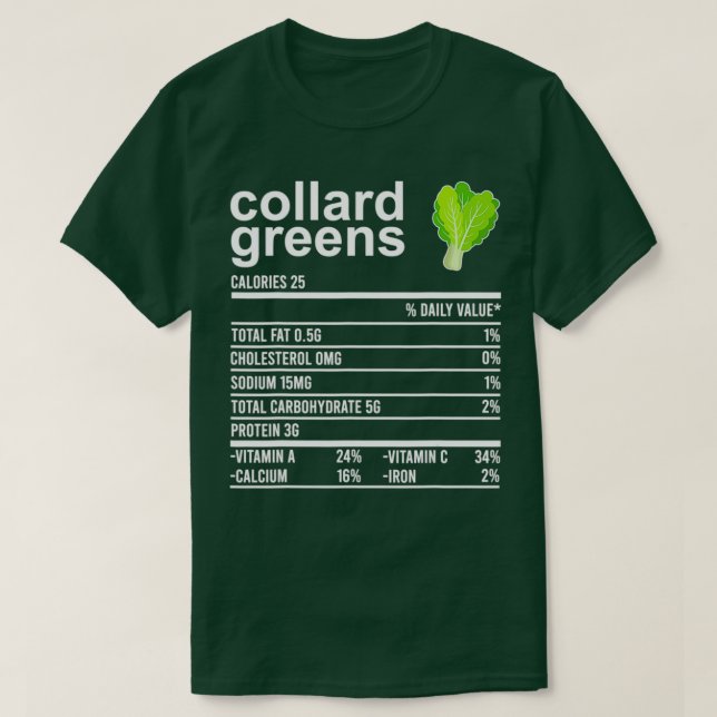 T-shirt Thanksgiving Food Collard Greens Nutrition Fiches (Design devant)