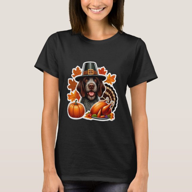T-shirt Thanksgiving German Wirehaired Pointer Dog Owner L (Devant)