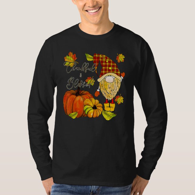 T-shirt Thanksgiving Gnome Thankful & Blessed (Devant)