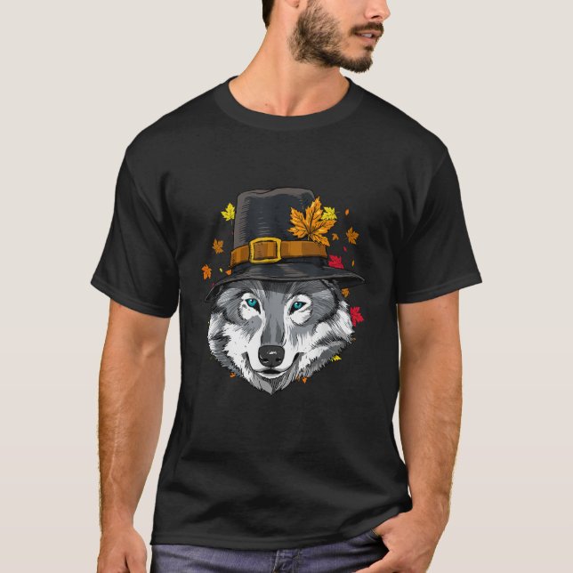 T-shirt Thanksgiving Gray Wolf Pèlerin Turquie Fête Automn (Devant)