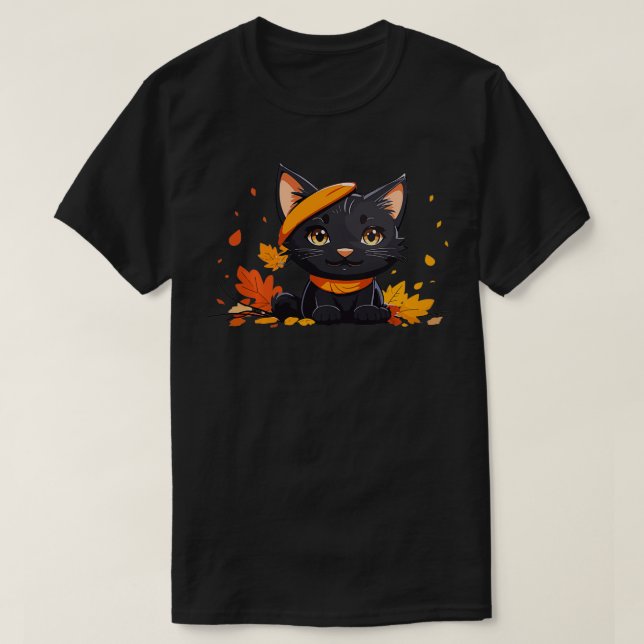 T-shirt Thanksgiving mignon noir Chat Kitten Lover heureux (Design devant)