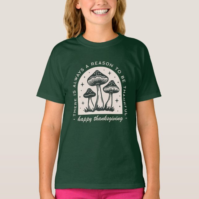 T-shirt Thanksgiving mushroom magical forest dark green (Devant)