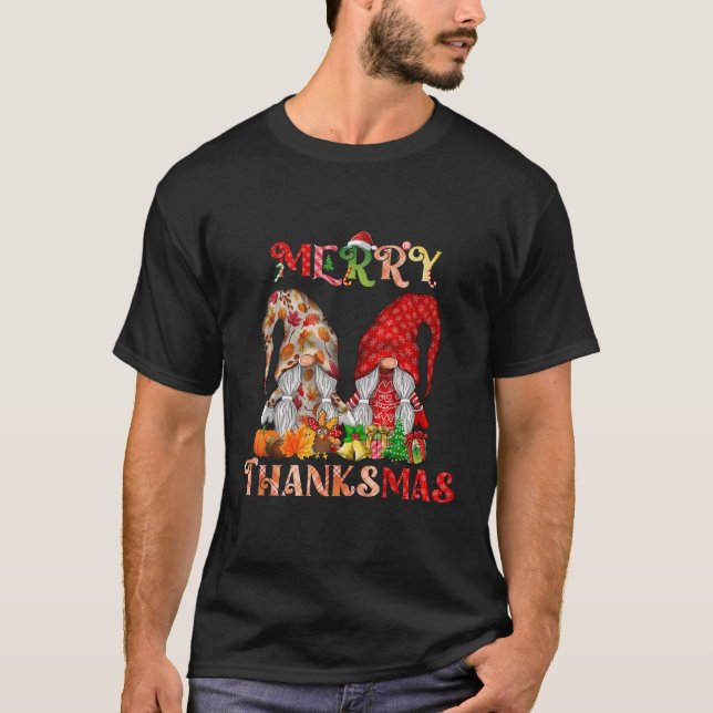 T-shirt Thanksgiving Noël Joyeux Thanksmas Gnomas (Devant)