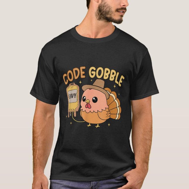 T-shirt Thanksgiving Nurse Code Gobble Funny Rn Cna Medica (Devant)