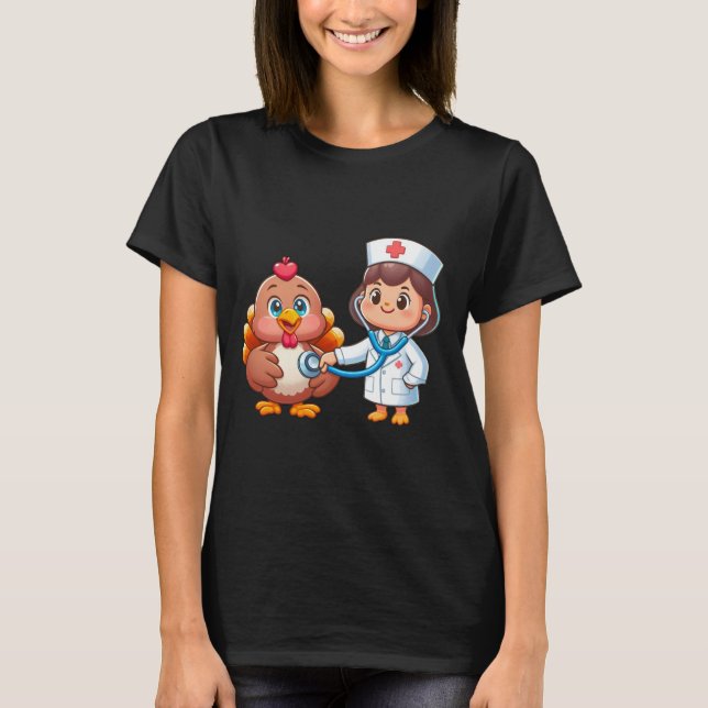 T-shirt Thanksgiving Nurse Heartbeat Turkey Fall Scrub Top (Devant)