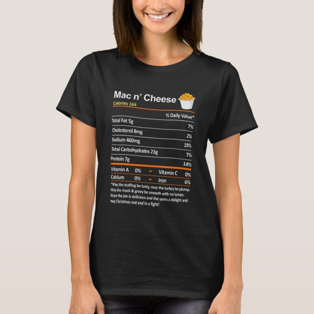 T-shirt Thanksgiving Nutrition Facts  Mac and Cheese Nutri (Devant)