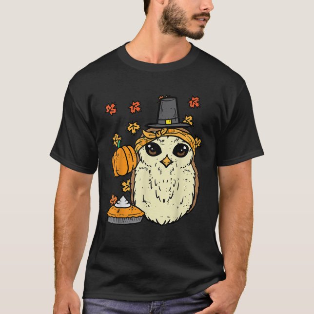 T-shirt Thanksgiving Owl Pilgrim mignonne Automne Femmes G (Devant)