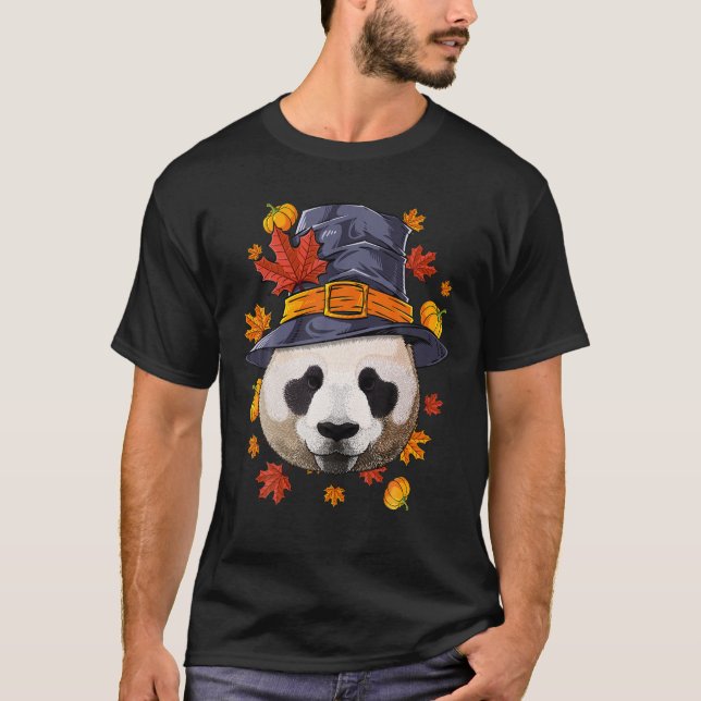 T-shirt Thanksgiving Panda Pilgrim Costume Automne Automne (Devant)
