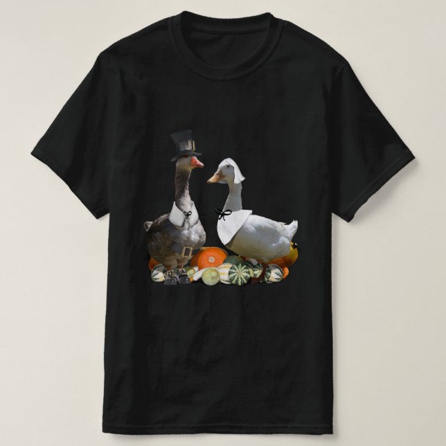 T-shirt Thanksgiving Pilgrim Canard Couple (Design devant)