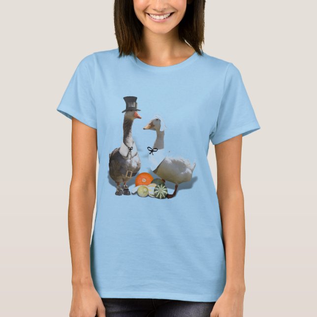 T-shirt Thanksgiving Pilgrim Duck Couple (Devant)