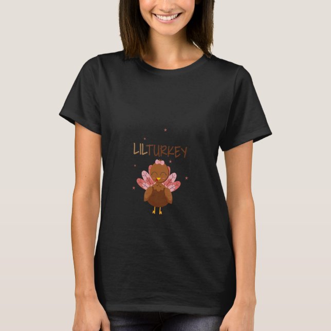 T-shirt Thanksgiving Pregancy Faire-part Lil Turkey Gir (Devant)