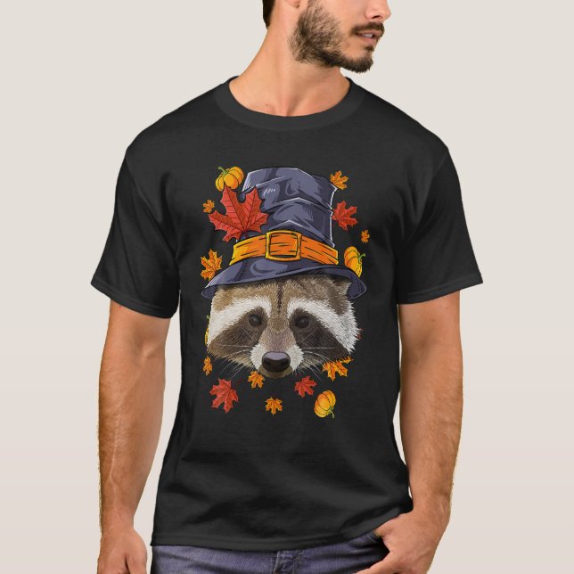 T-shirt Thanksgiving Raccoon Costume de pèlerinage Automne (Devant)
