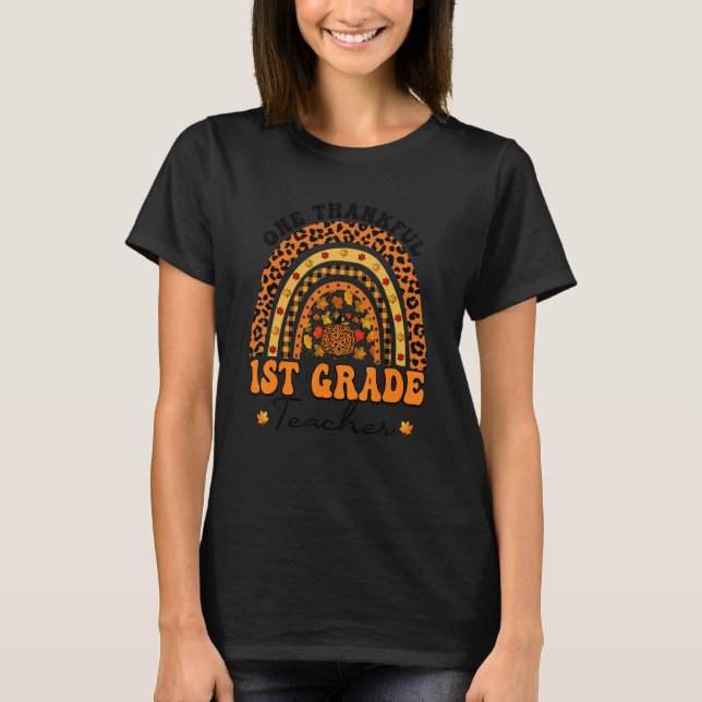 T-shirt Thanksgiving Rainbow Leopard One Thankful 1st Grad (Devant)